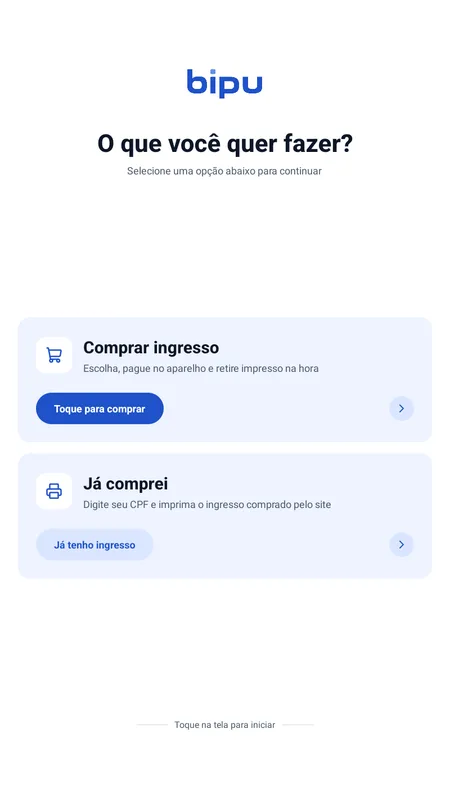 Opções de comprar ingresso ou retirar um já comprado